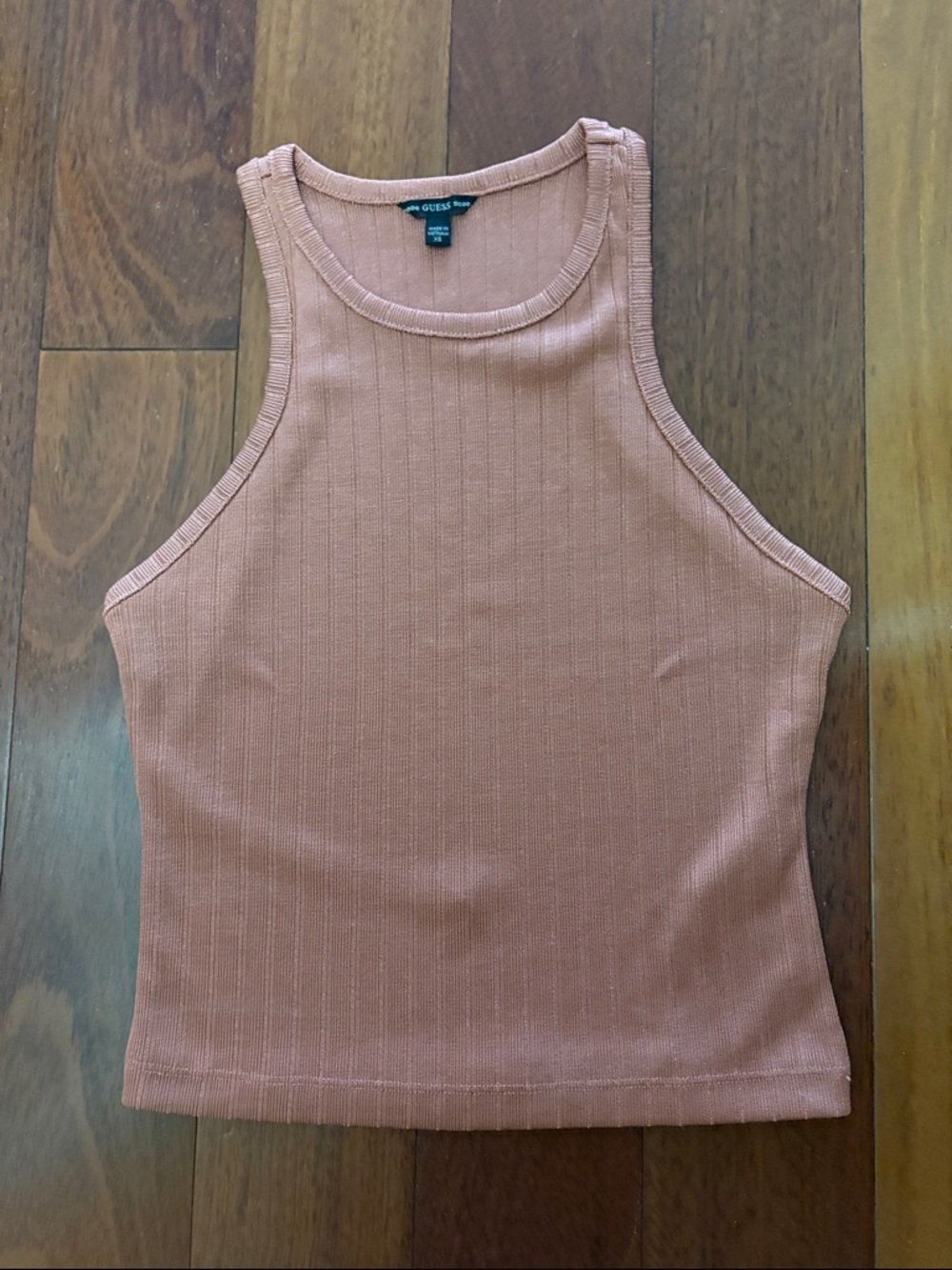GUESS Ribbed Tank Top in Dusty Pink-Tan